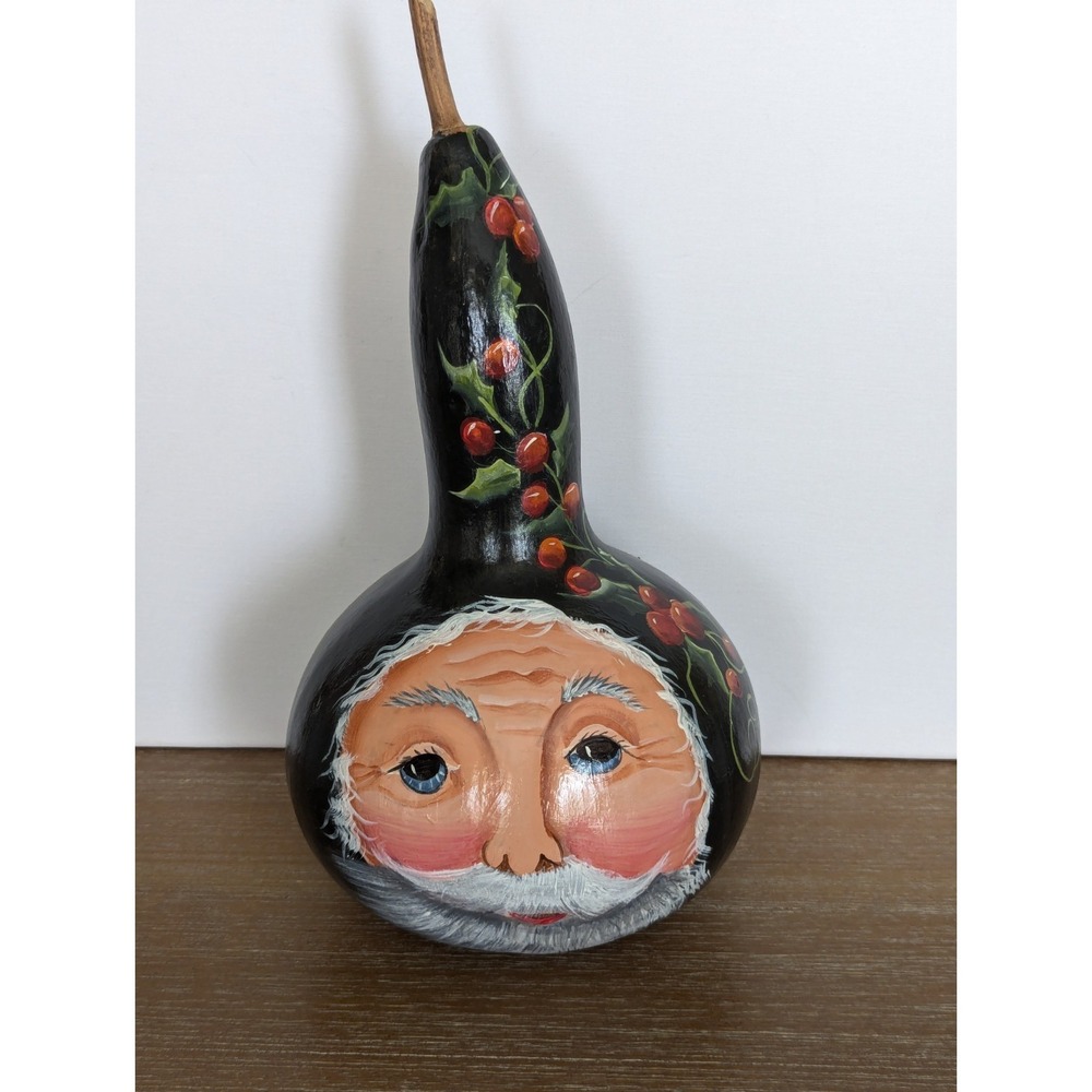 Santa Gourd Squash Folk Art Hand Painted Face Primitive Nordic Christmas 10"
